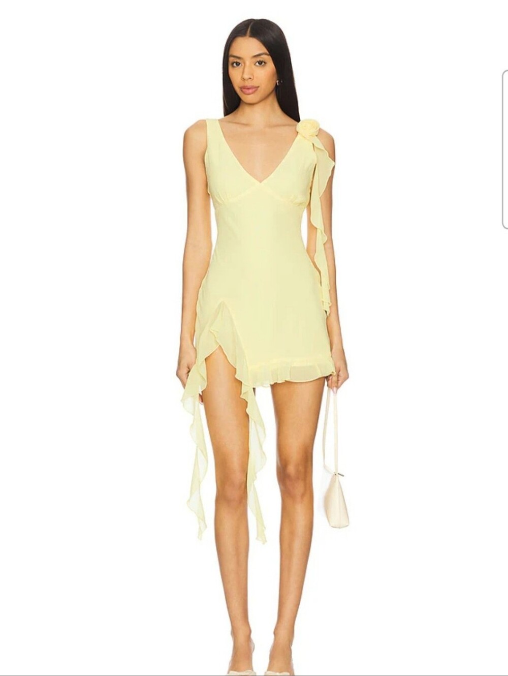 White Fox Yellow Chiffon Dress With Floral Detail